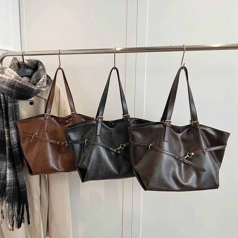 Tote Bag Designer Retro PU Leather Shoulder Handbag For Women Winter Trend Y2K Fashion Handbags Females Travel Luxury Tote Bags
