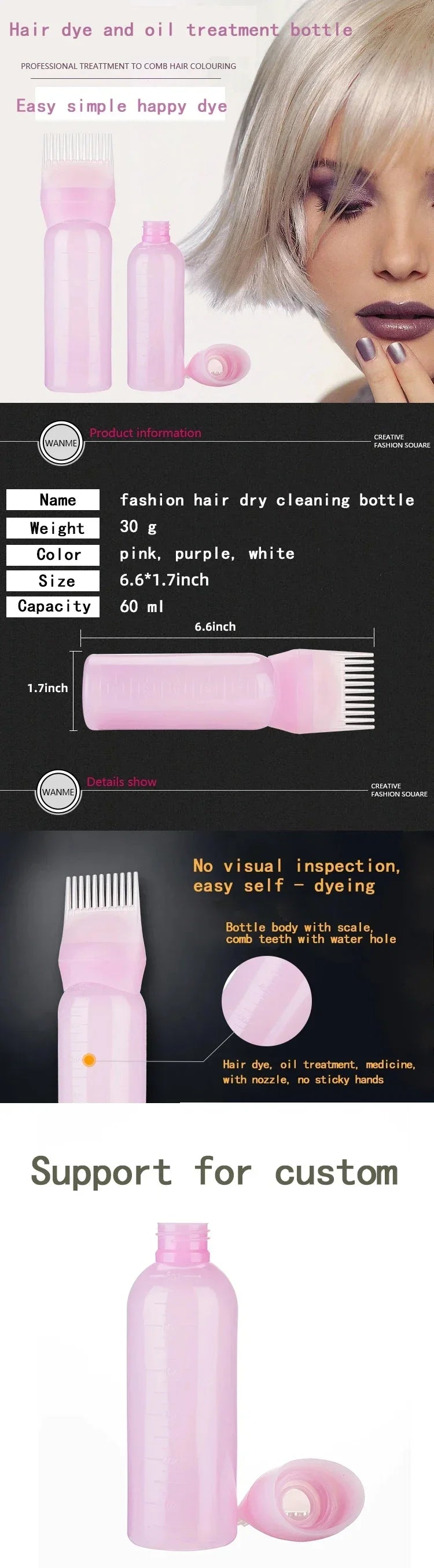 3pcs180ml Oil Scalp Applicator Root Washer Repeatable Filling Bottle Root Comb Applicator Bottle Salon Barbershop Accessories