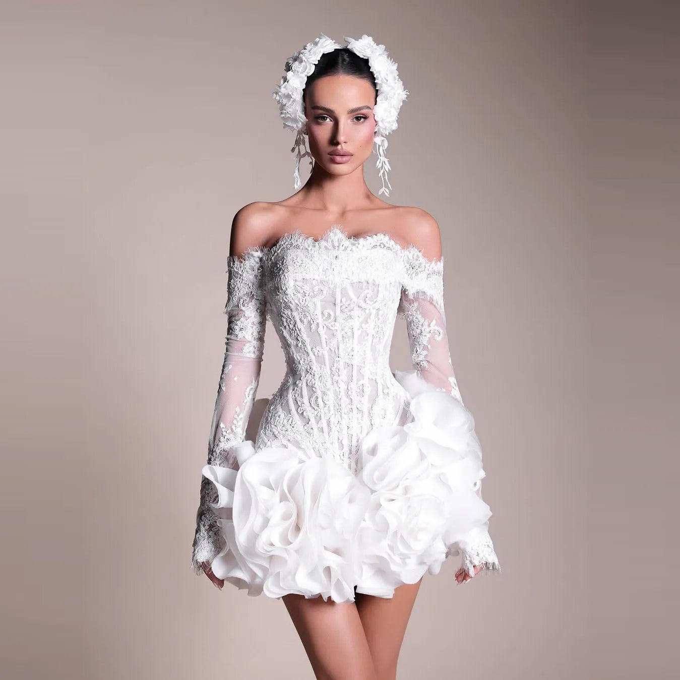 Off Shoulders White Satin Ball Gown Evening Dress Lace Cocktail Party Prom Formal Women's Fashionable Bridal Dress Wedding Gowns