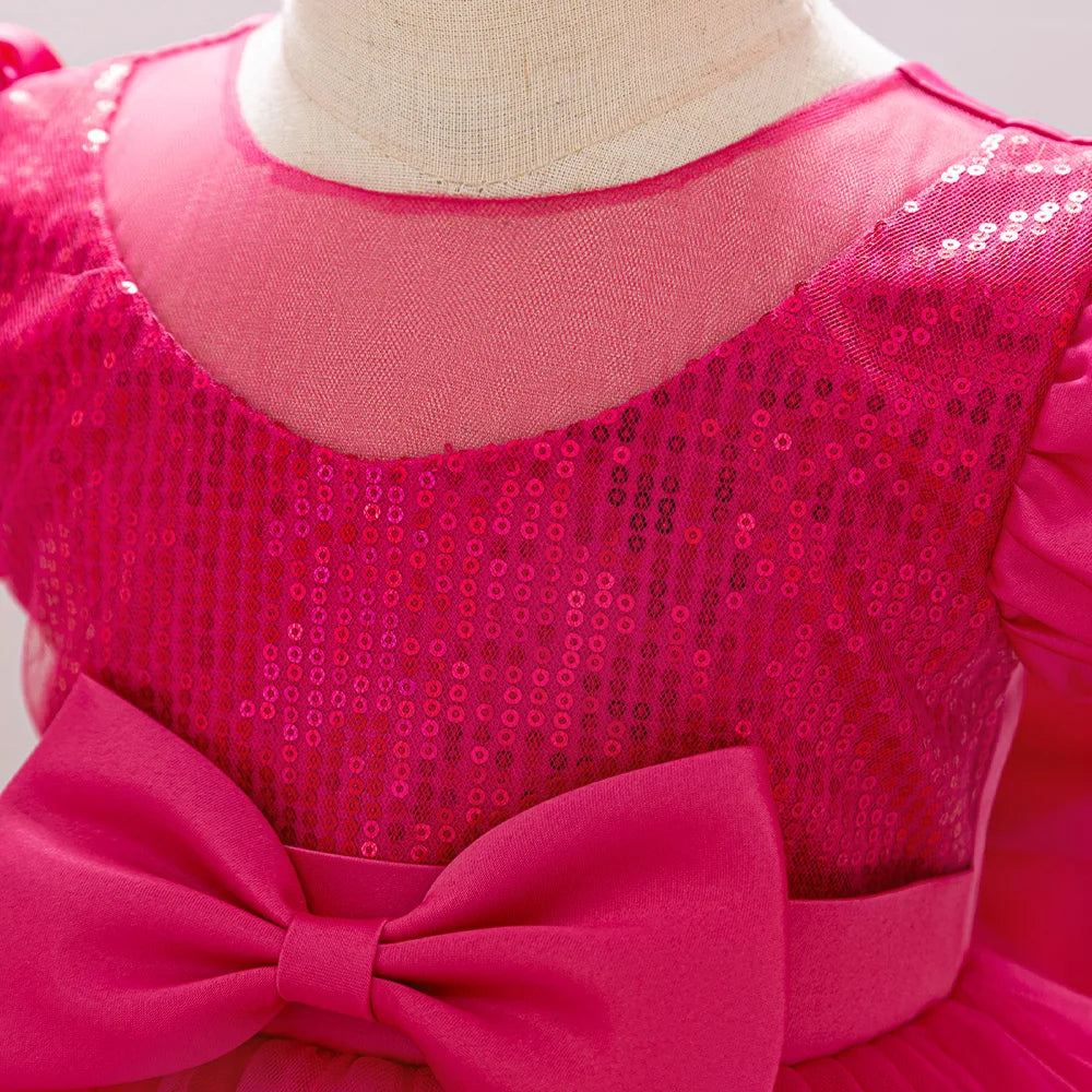 Toddler Sequin Baby Girl Party Dresses Bow Princess Dresses for Girl 1st Birthday Baptism Baby Dress Tutu Lace Wedding Prom Gown
