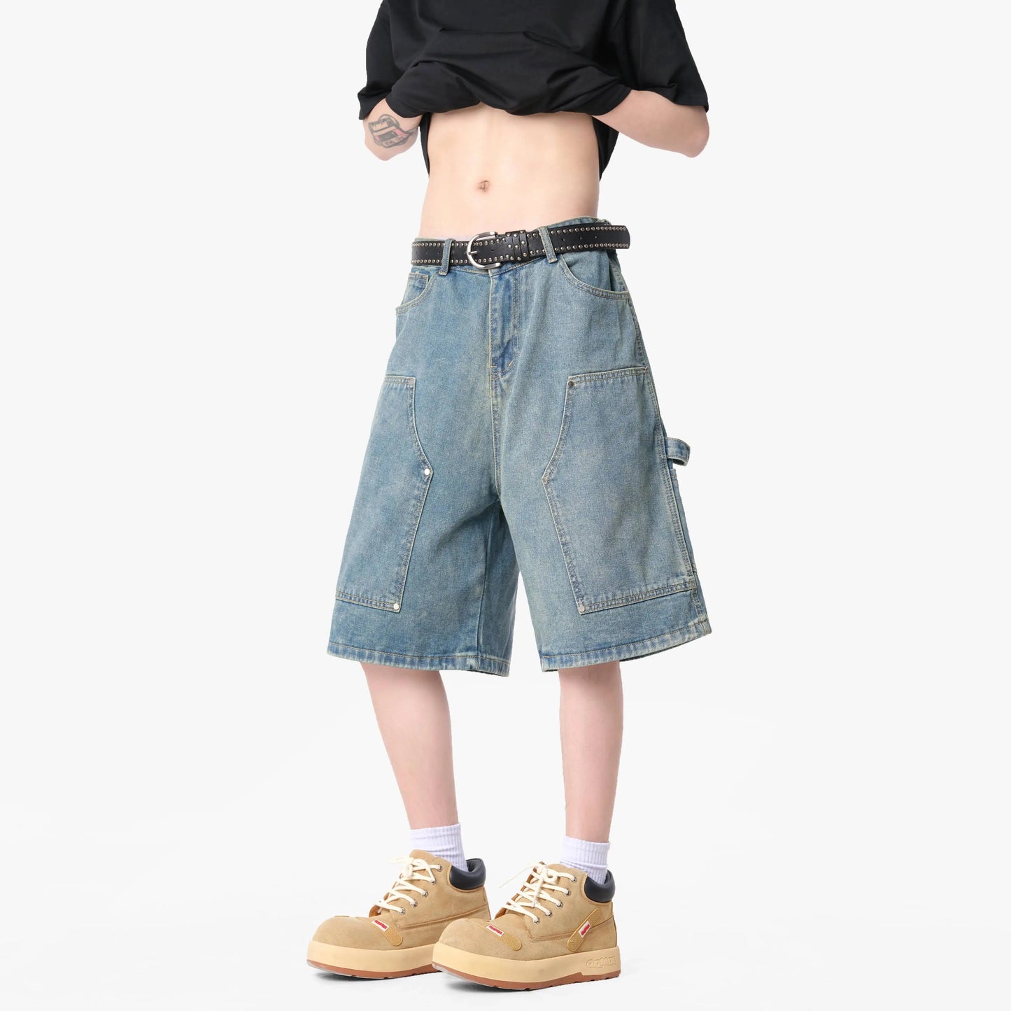 IEFB Workwear Men's Denim Shorts Multi Pocket Wide Leg Baggy Fit Casual Summer Streetwear Casual Cargo Jeans 9X2957