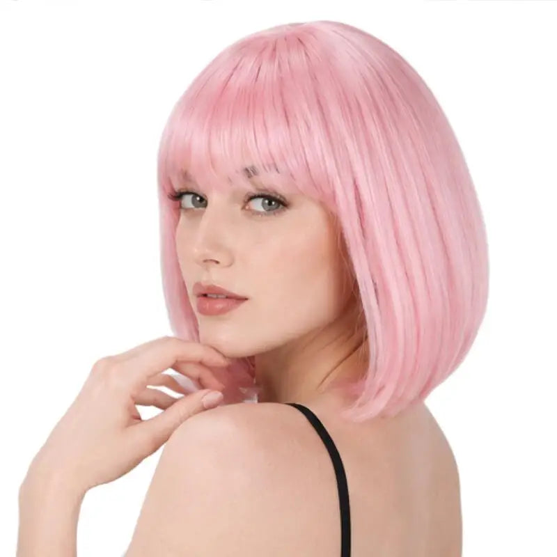 Short Bob Wig With Bangs Straight Synthetic Hair Wigs For Women Natural Look Daily Party Cosplay Heat Resistant Full 3 Color Wig