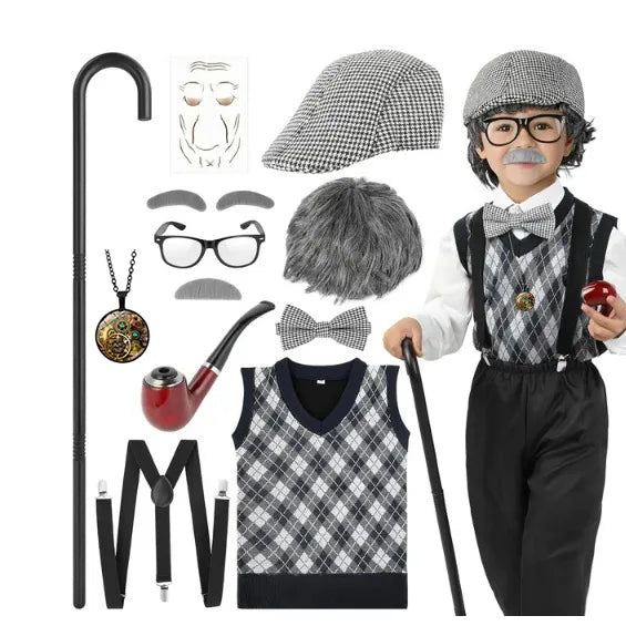 Halloween Festival Old Man Costume Accessories Set 100 Days of School Grandpa Accessories 1920s Men Gatsby Costume