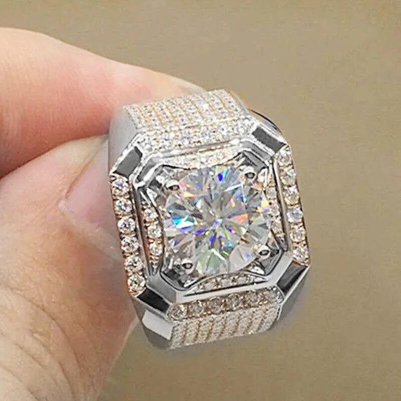 New domineering men's diamond ring with full diamond and micro inlaid ring, men's luxurious rhinestone zircon ring, wedding