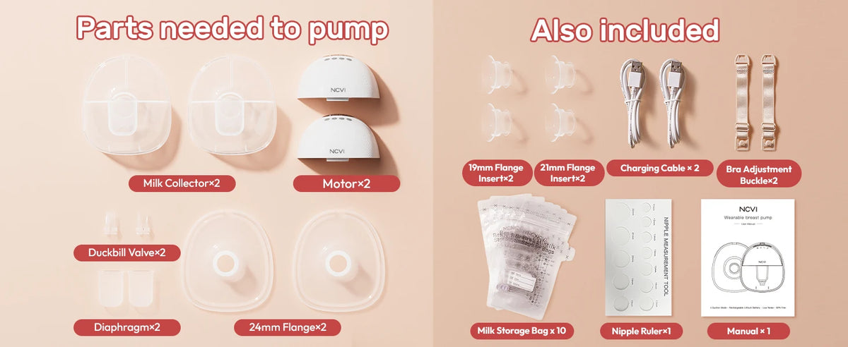 NCVI 2Pack Wearable Breast Pump Hands‑Free,1500mAh Battery,Quiet LED Display,4 Modes 9 Levels,19/21/24mm Flanges for Nursing Mom