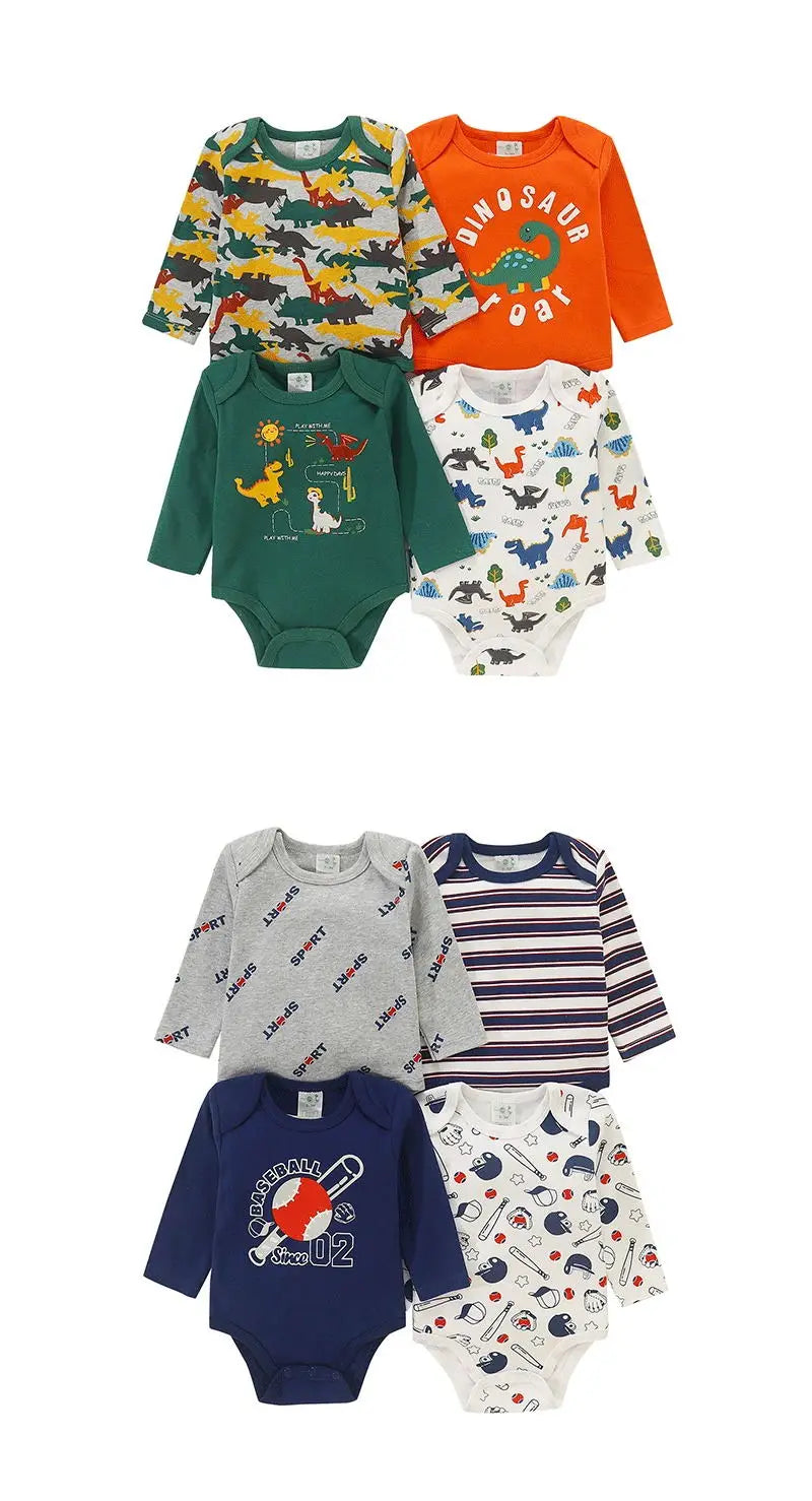 4 Pieces Baby Clothing Infant Bodysuit Long Sleeve High Quality Newborn Clothes Sets Pure Cotton Cartoon Kids Clothing for 0-12M