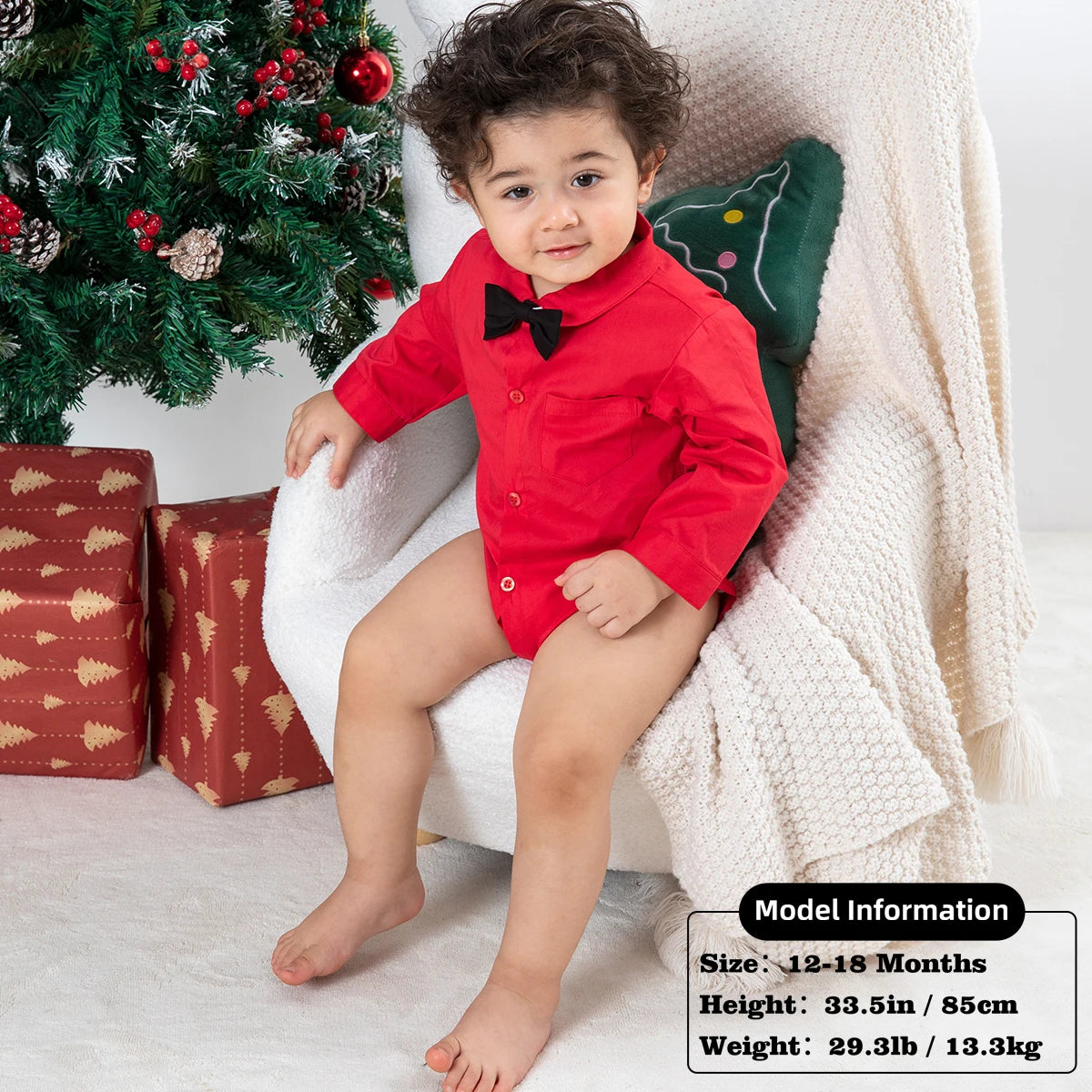 Baby Christmas Outfit Newborn Boy Clothes Infant Xmas Party Gift Dress Shirt Toddler New Year Photography Formal Red Bodysuit