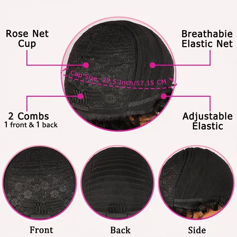 10Inch Curly Bob Pixie Wigs Human Hair 100% Natural Realistic Tangle Free Full Machine Made For Women Black Wig With Bangs