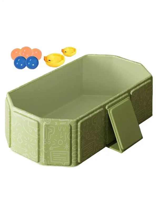 Foldable Bathtub for Kids Toddler Bath Tub with Drain Plug Foldable Baby Shower Tub with 5 Balls and 2 Ducks Green White