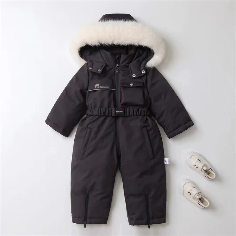 Baby Winter Jumpsuit Thicken Boys Ski Suit Coat 1-5Yrs Warm Children Jacket Waterproof Hooded Baby Girls Snowsuit  -30 Degree