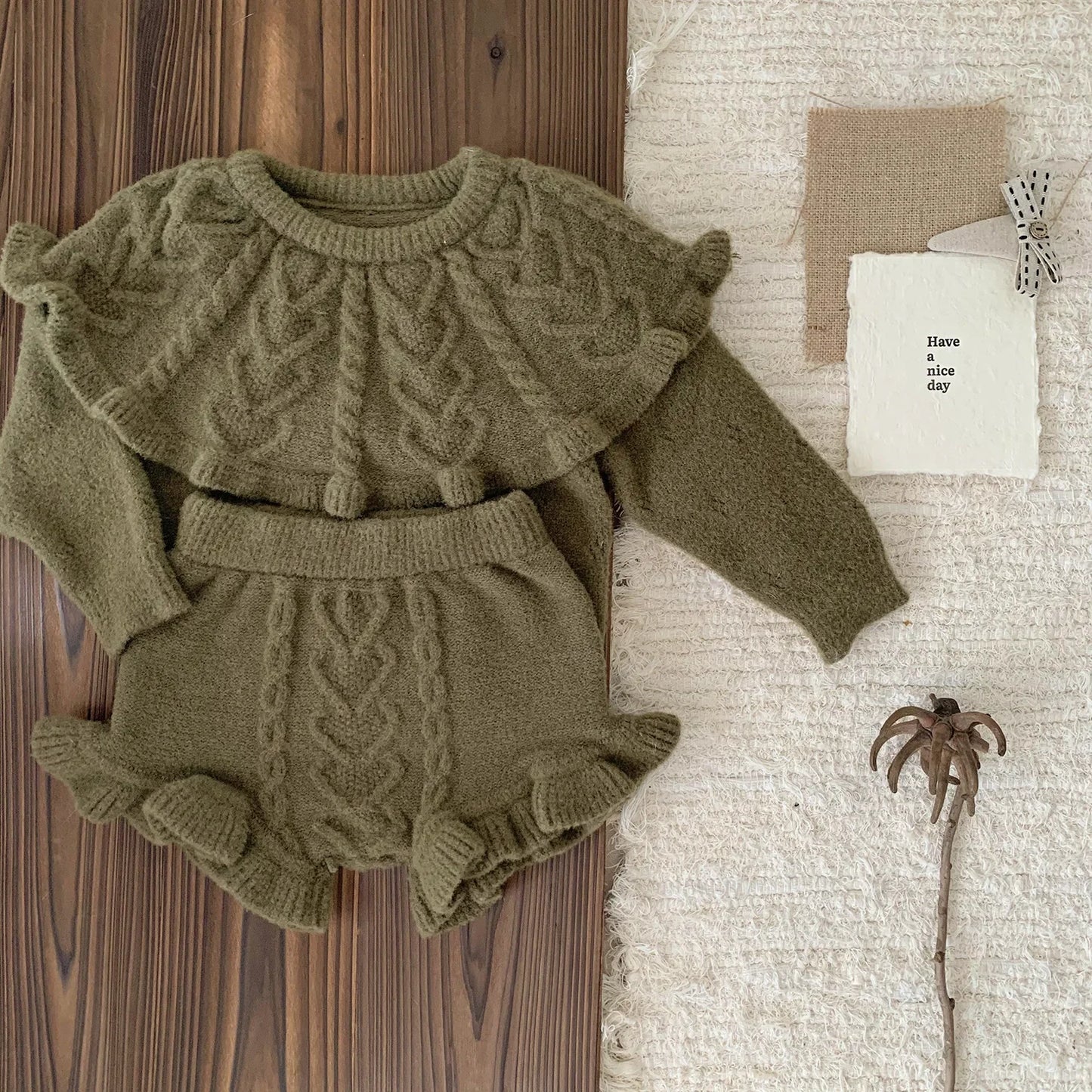 4487 Baby Clothing Set 2024 Autumn and Winter Baby Knitted Sweater Suit Twist Sweater +pp Short