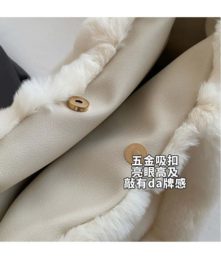 Luxury Faux Fur Women's Shoulder Bags Large Capacity Soft Plush Casual Tote Bags Winter Fashion Female Travel Purse Handbags