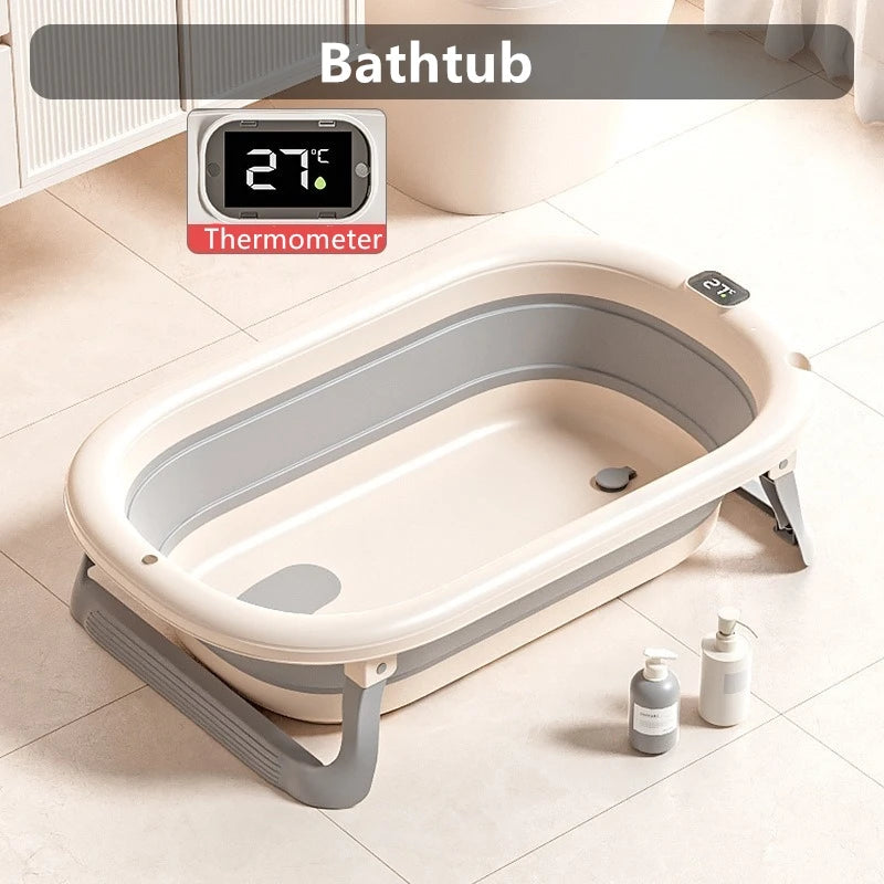 Baby Bathtub WIth Nonslip Lines Collapsible Space Saving Baby Lying Sitting with Seat Support Cushion Stand Folding Baths