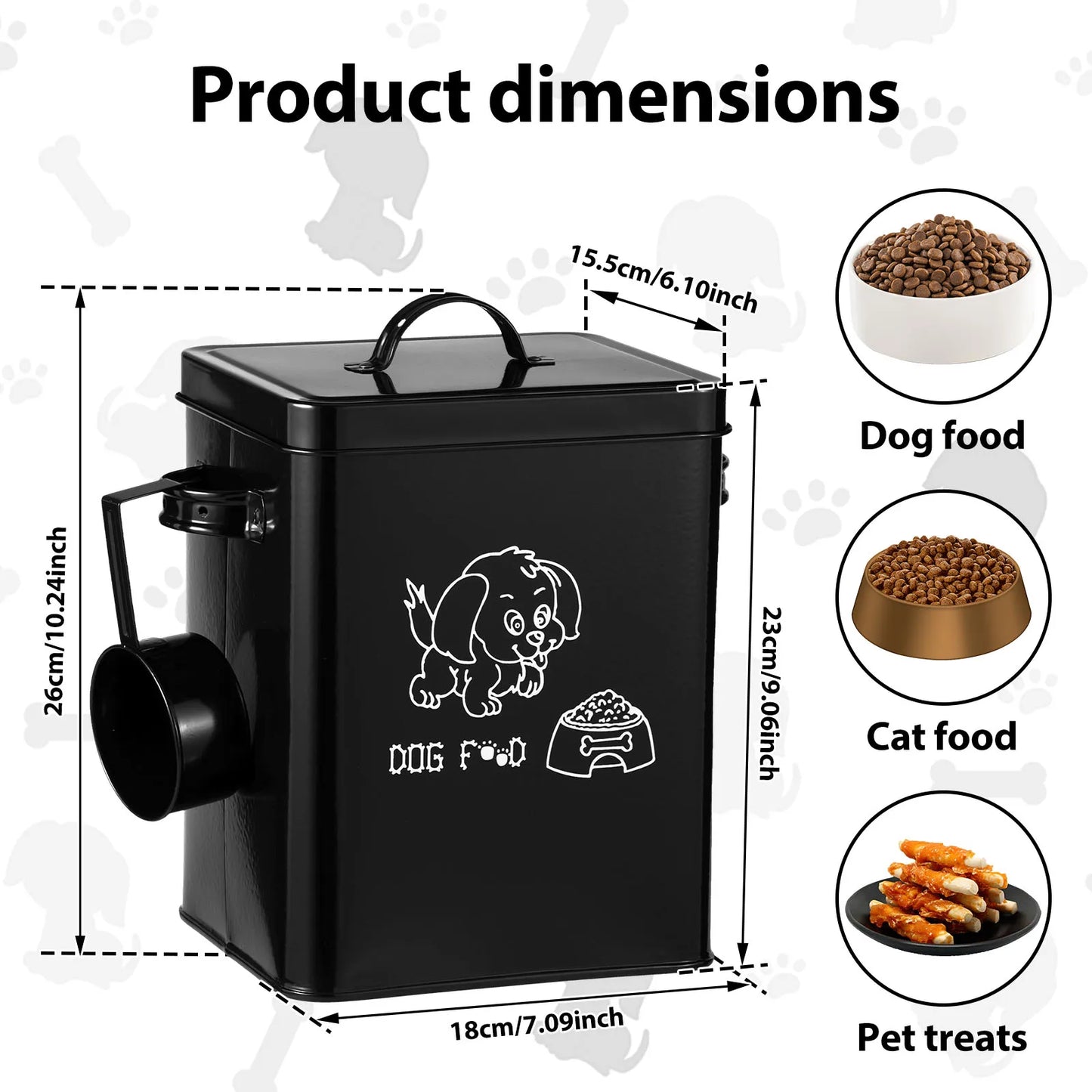 Pet Food Storage Box Metal Dog Food Storage Container Large Capacity Sealing Square Cat Food Organizer with Lid and Spoon