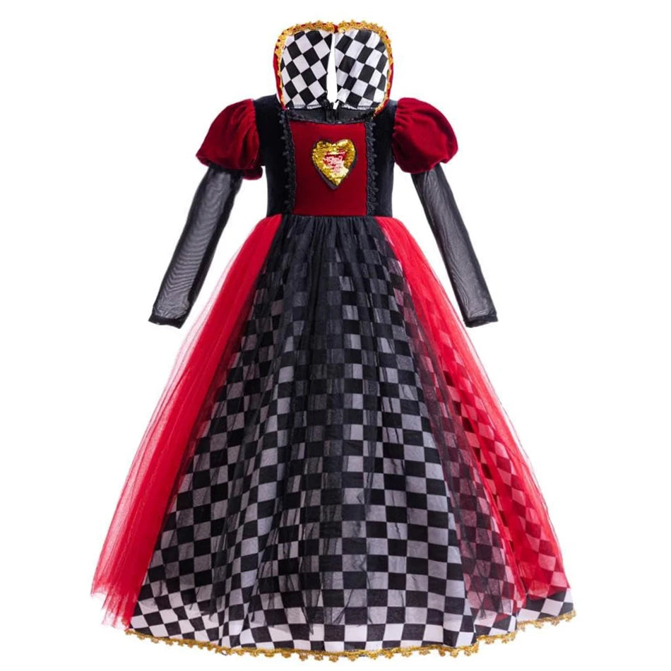 Halloween Red Queen Costume For Girl Alice Movie Cosplay Dress Girls Witch Dress Masquerade Orgy Party Clothes