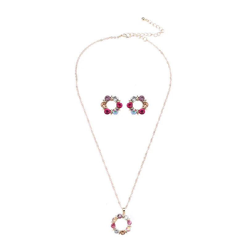 Multicolor Zircon Jewelry Set Elegant Necklace and Earrings for Women Minimalist Luxury Gifts Set with Sparkling Gemstones