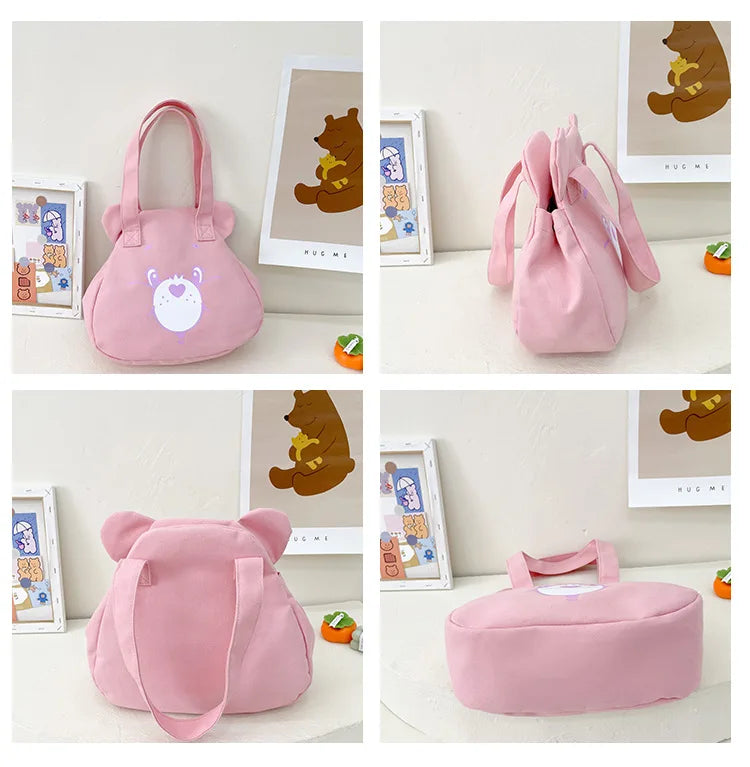 Personalised Tote Bag for Women, Girls Student Custom Your Name Canvas Shoulder Bag, Cute Bear Crossbody Hand Bags, Casual Tote