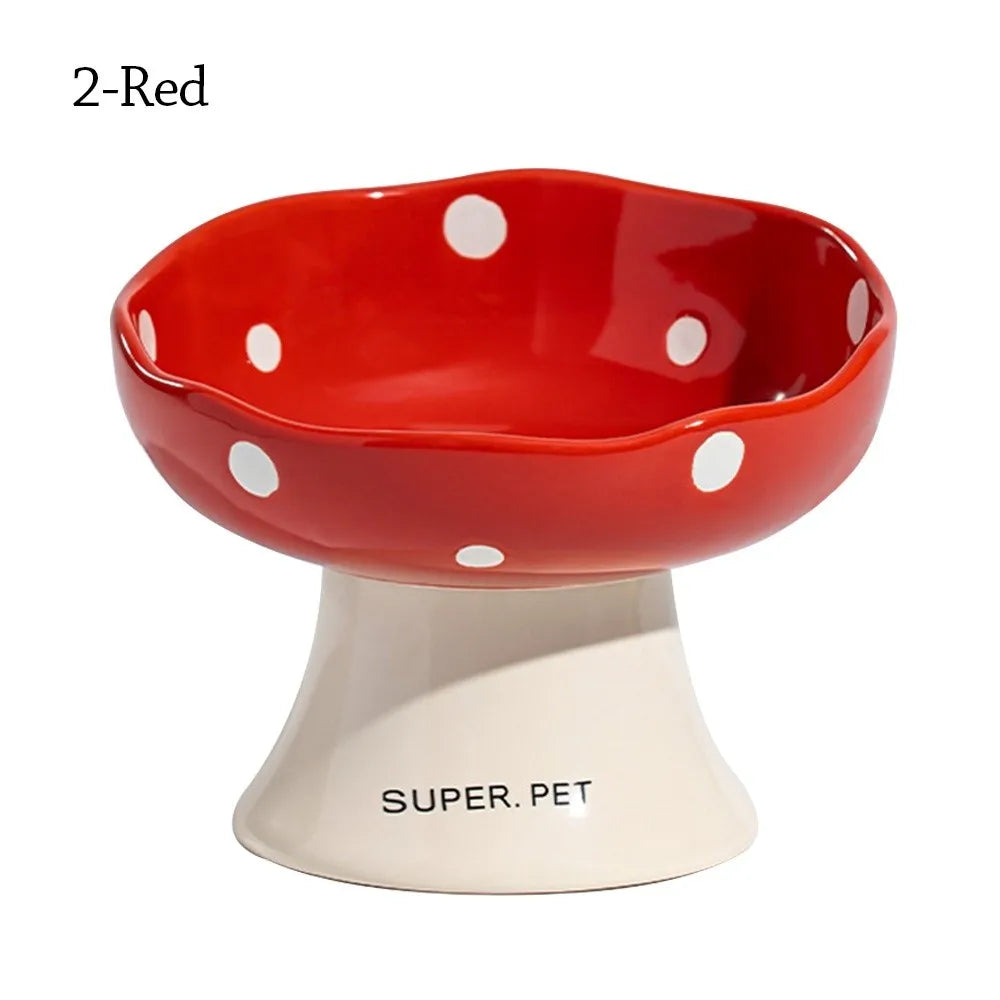 Ceramic Neck Protection Pet Bowl High Feet Slanted Mouth Mushroom Cat Bowl Anti-black Chin Anti-knockover Pet Food Bowl