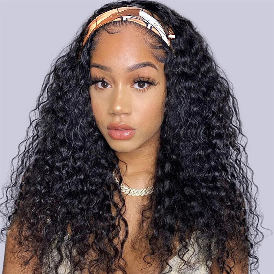 Headband Wig Human Hair Deep Wave Wigs for Black Women Glueless None Lace Front Curly Wig Brazilian Virgin Hair Wear and Go Wigs