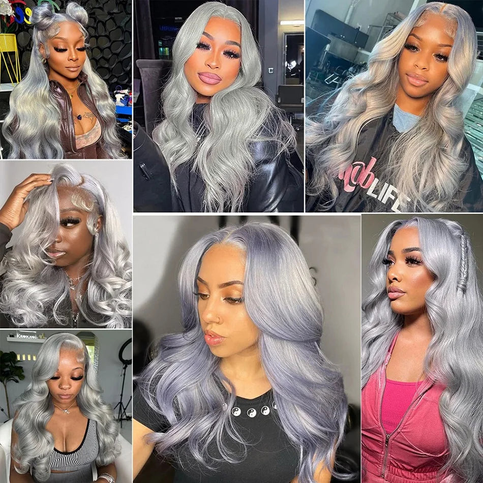 Silver Grey 13X4 Brazilian Body Wave Human Hair Wigs Super Double Drawn 13X6 Hd Lace Frontal Wigs Human Hair Wig Prepluck