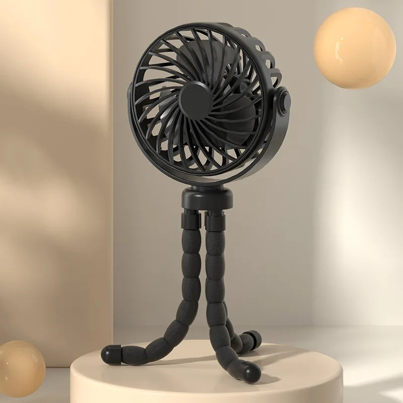 Baby Stroller Octopus Fan Anti Pinch Hand 3-speed Small Night Light USB Mini 3-speed Charging Small Fan