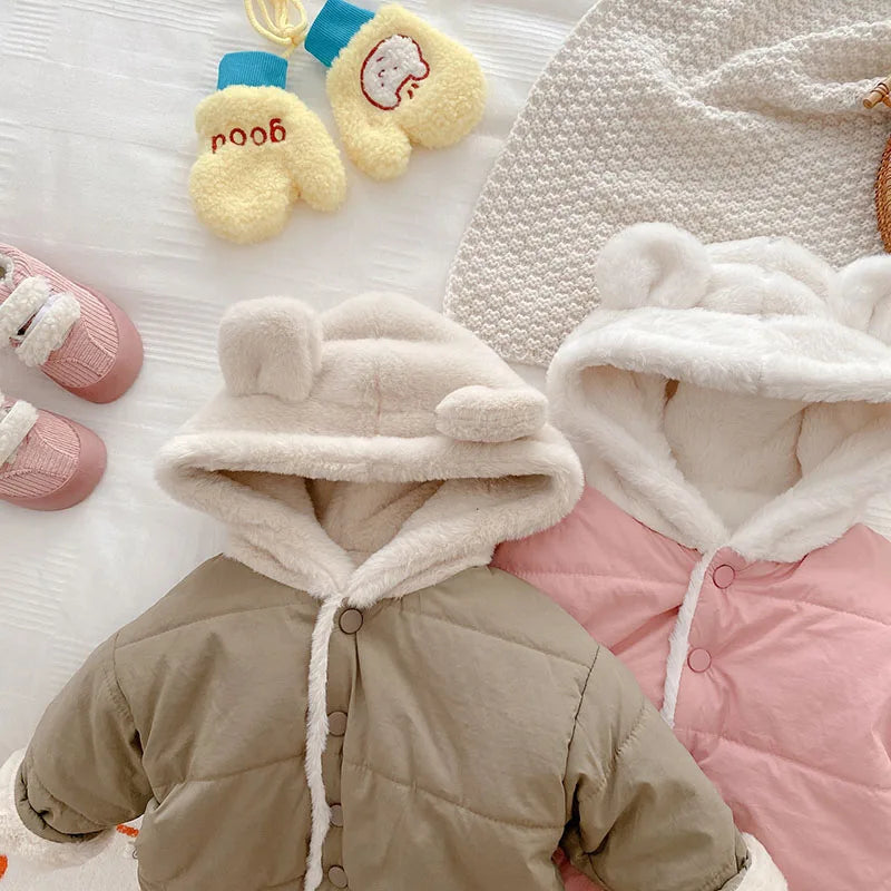 MILANCE Winter Baby Girls Clothes Fur Lining Hoodie Jacket  Cotton Fleece Boys Coat