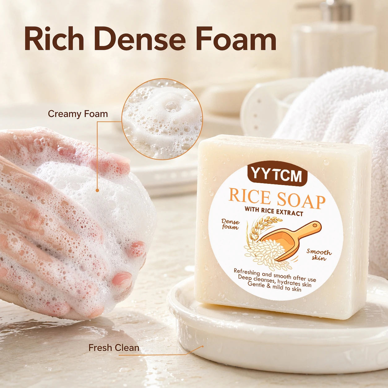 YYTCM Rice Extract Soap Gentle Hydrating Cleansing Bar For Face & Body