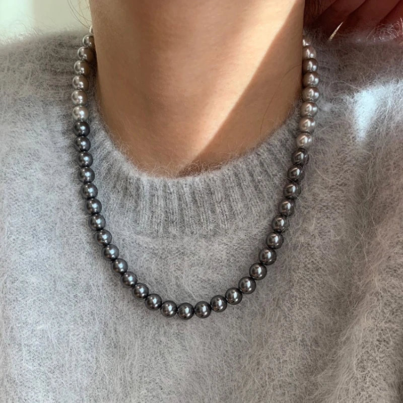 French Socialite White Gradient Gray Pearl Bead Necklace 2024 Fashion Jewelry Sets For Women's Sexy Collarbone Chain Accessories