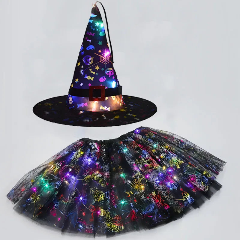 Halloween Costumes for Kids Girls Light Up Witch Hat Tutu Skirt Set 2026 New Year
