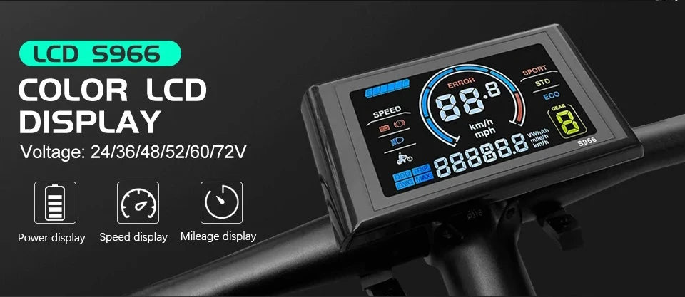 Ebike Sine Wave Display Controller 100A Three-Mode 48V52V60V72V with Learning Function UKC1 LCD Color Display 3000W5000W Motor