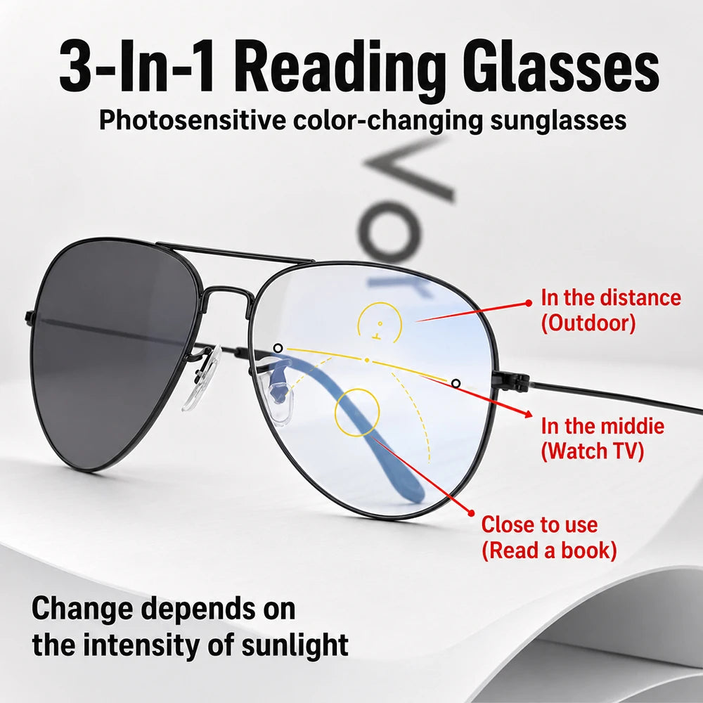 Sports Progressive Multifocal Reading glasses Intelligent Photochromic Men Luxury Finished Near Far Sight Sunglasses 1.0-3.0