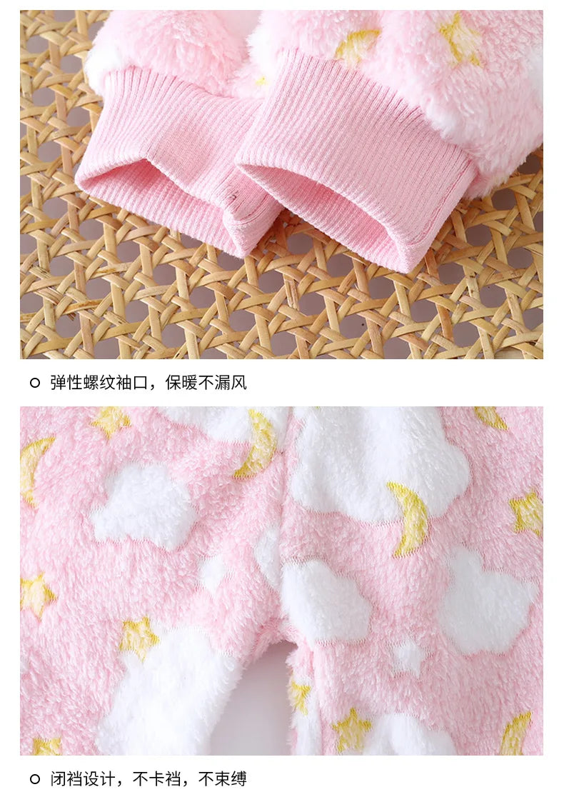 Children's Casual Soft Flannel Pajamas Sets Boys Girls Cartoon Flower Sleepwear Toddler Baby Autumn Winter Thicken Warm Pyjamas