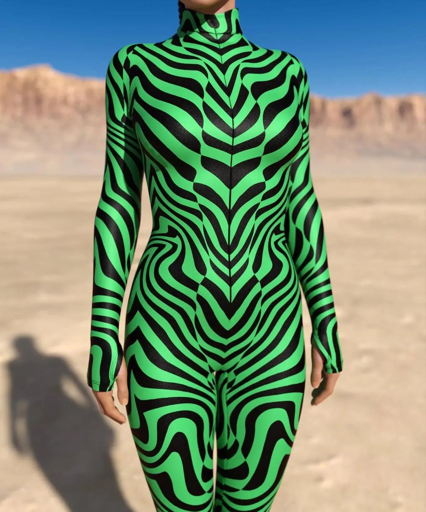 Halloween Costumes for Women 3D Abstract Print Full Body Jumpsuit Sexy Skinny High Neck Zentai Suit for Carnival Cosplay
