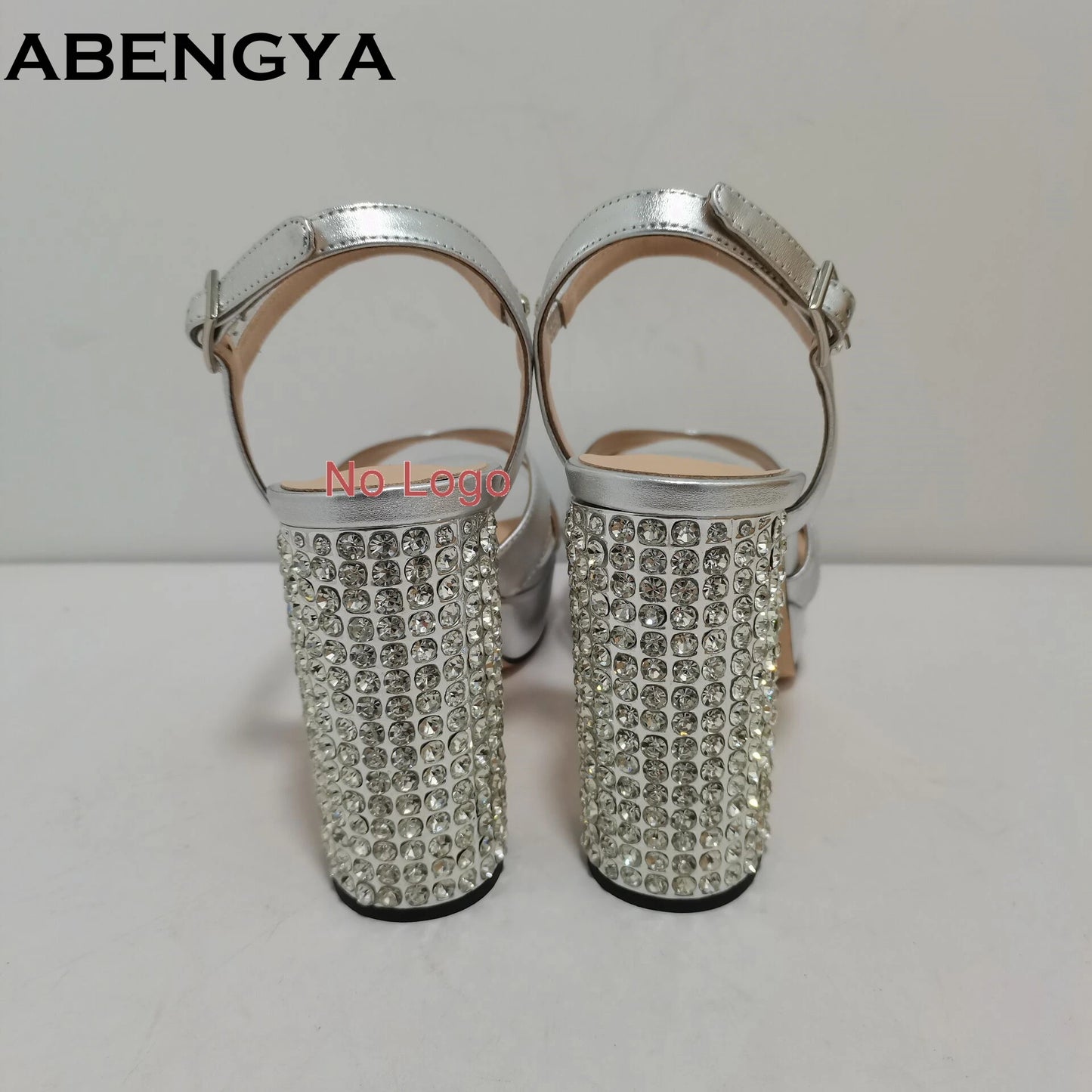 Luxury Crystal Chunky Heels Gladiator Sandals Women Sliver Leather Slingback High Heel Party Shoes Open Toe Women's Sandalias