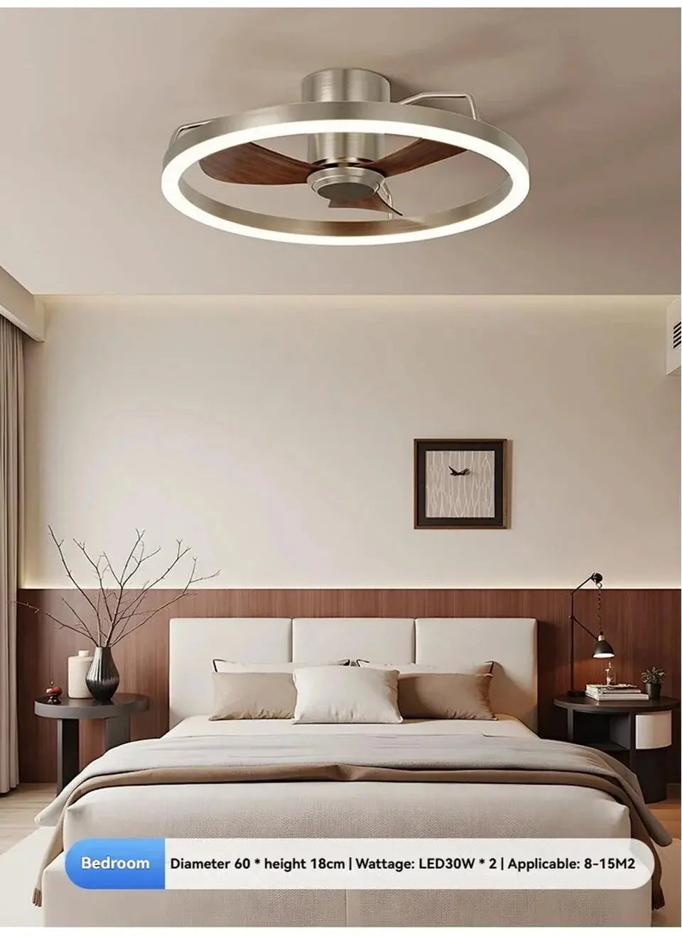 20" Ceiling Fan with LED Light Flush Mount DC Motor 6-Speed Remote Control Dimmable Fan Lamp for Home Kitchen Bedroom Living Roo