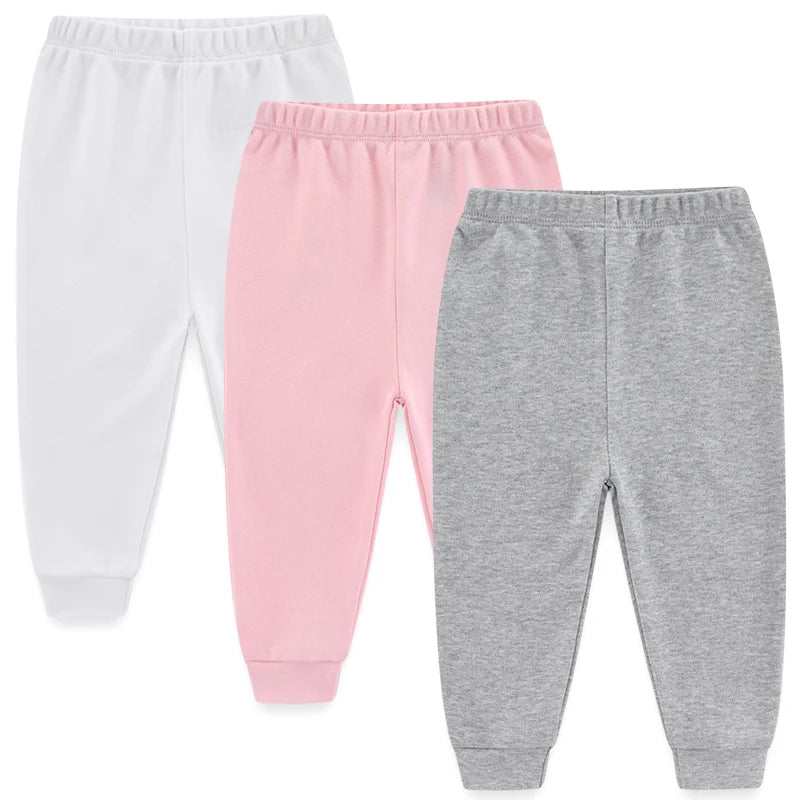 Solid Color 100%cotton Newborn Baby Pants 3/4Pieces Baby Girl Trousers 0-24M Soft Cartoon Print Baby Boy Pants Accessories