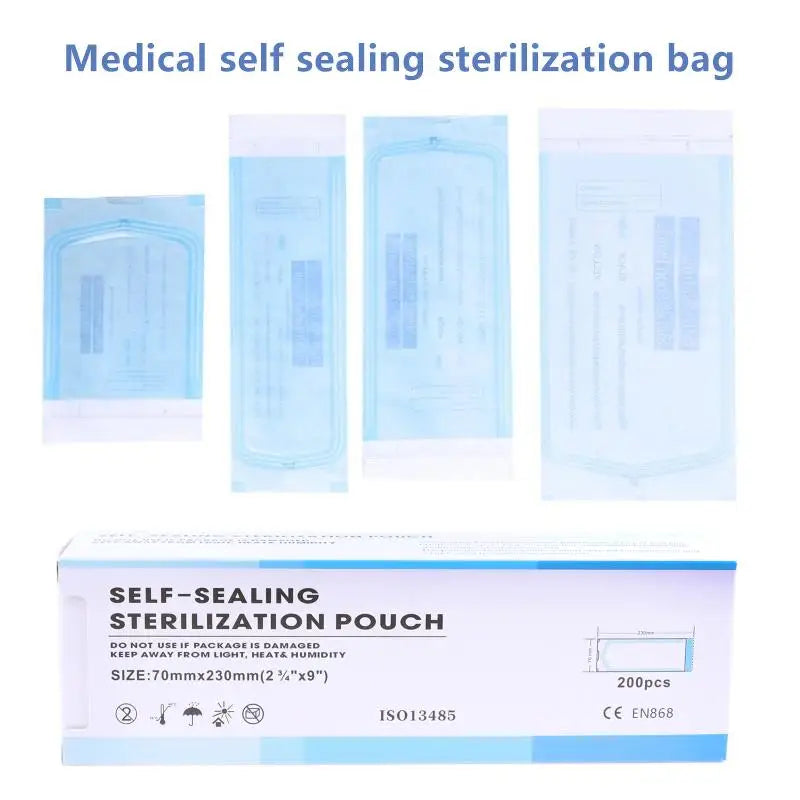 200PCS Self-Sealing Sterilizer Pouches Bags 4 Size Disposable Nail Art Disinfection Bag Tattoo Nail Dental Tool Storage Bag
