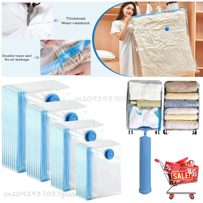 Vacuum Bag for Clothes, Air Vacuum Bag with Pump, Travel Essentials, Space Saver Bags for Comforters Blankets Storage Organizer