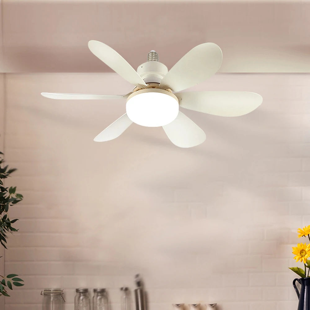 Home LED Ceiling Fan Light E26 E27 Base 3-colour Adjustable Wireless Remote Control 52CM Ceiling Fan Lamp for Bedroom Living