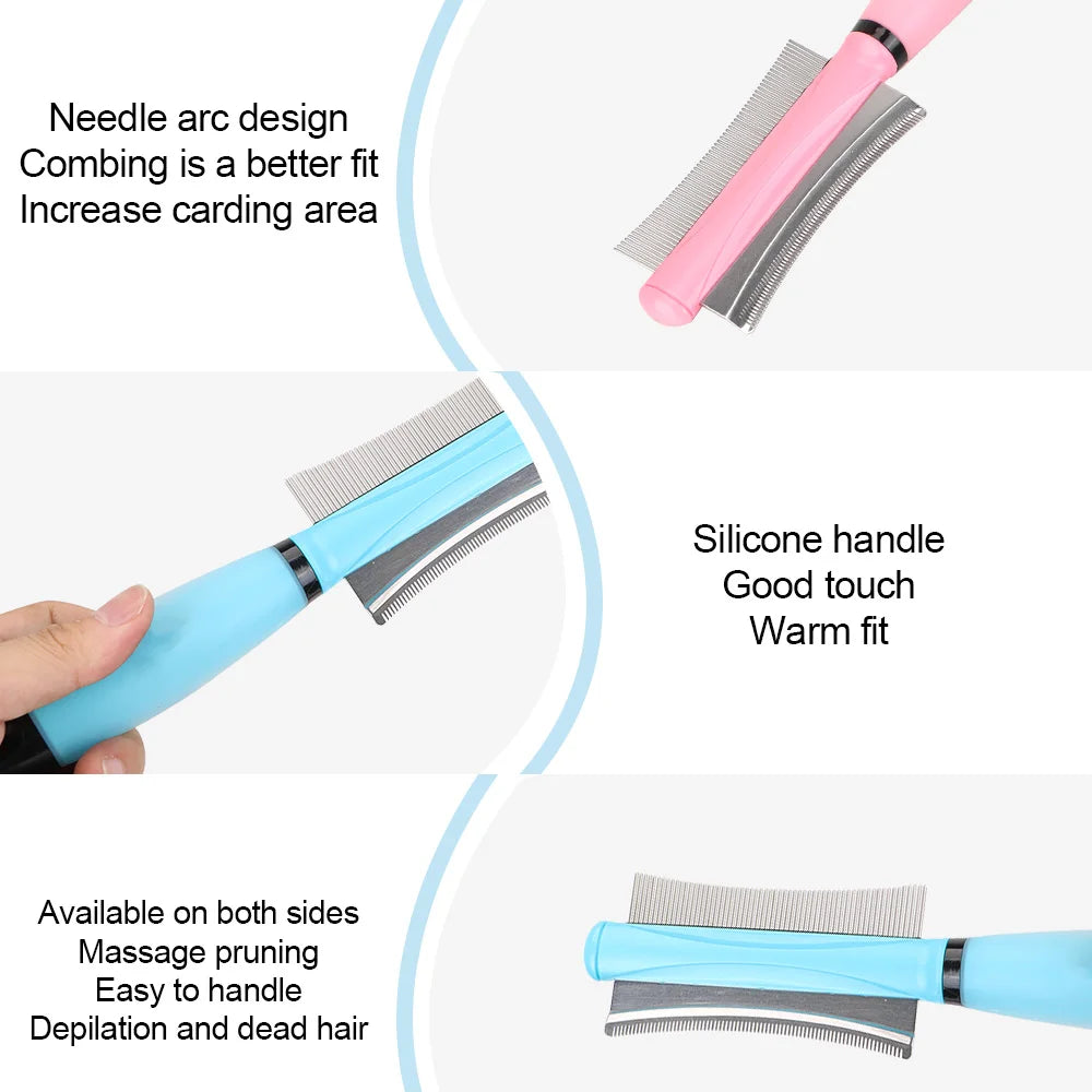 For Cat Dog Hair Remover For Cat Grooming Tool Easy Deshedding Brush For Long Small Hair Dog Pet Hair Comb Double-Sided