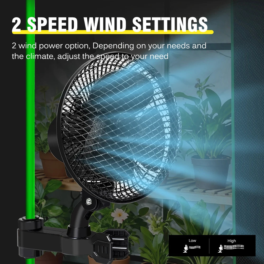 Plant Tent Cooling Clip-On Fan 25W Two-Speed Adjustable Shaking Head Suitable for Tents Household Cooling Fan