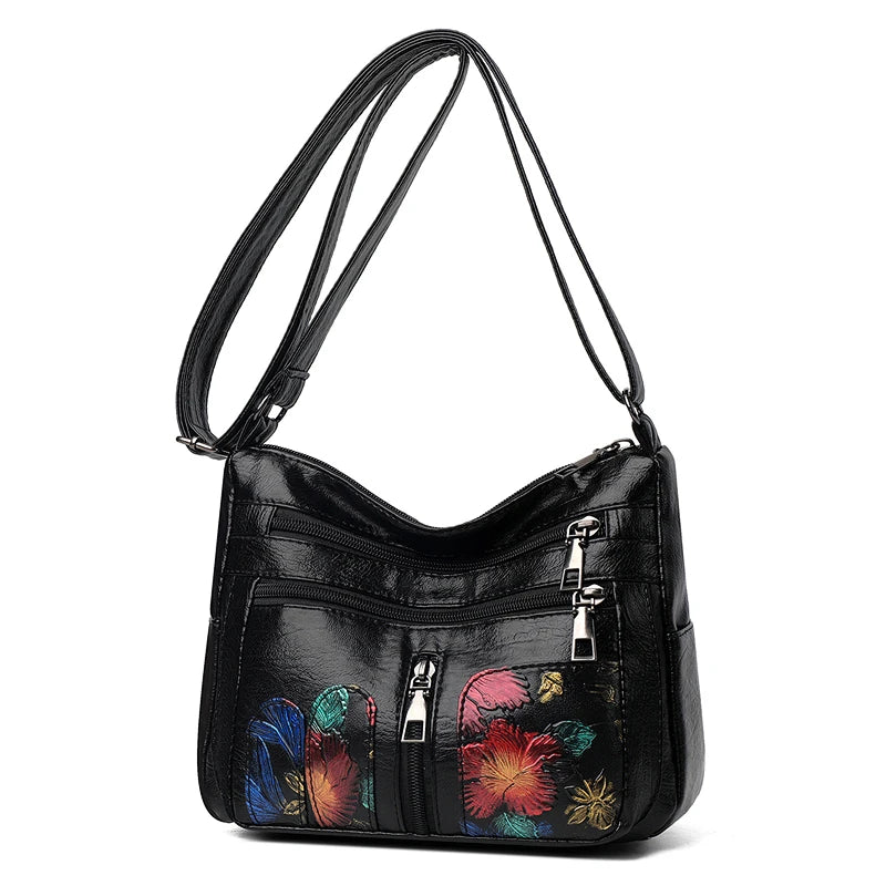 Luxury Soft Leather Women Messenger Shoulder Handbags and Purses Flowers Multi-pocket Crossbody Mommy Bag Ladies Sac 2022 New