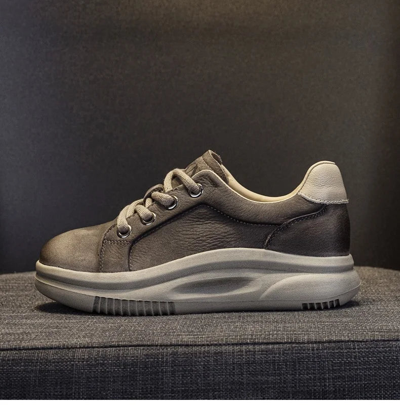 DRKANOL Spring Genuine Leather Casual Sneakers Women Thick Bottom Platform Lightweight Single Shoes Ladies Wedges Heel Shoes