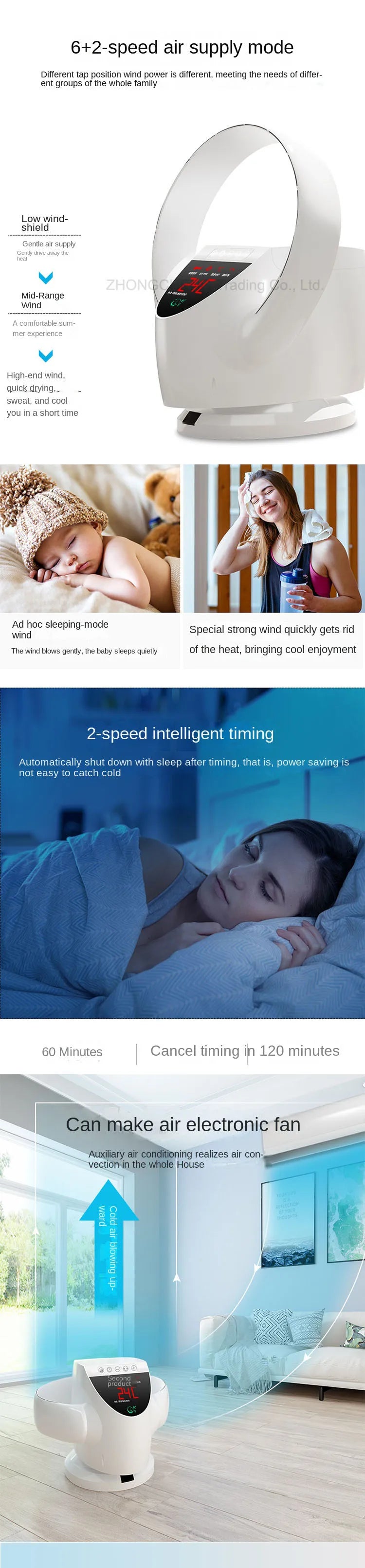 32W 220V Remote Control Bladeless Wall Fan, Electric Fan, Ultra-Quiet Variable Speed Bladeless Fan