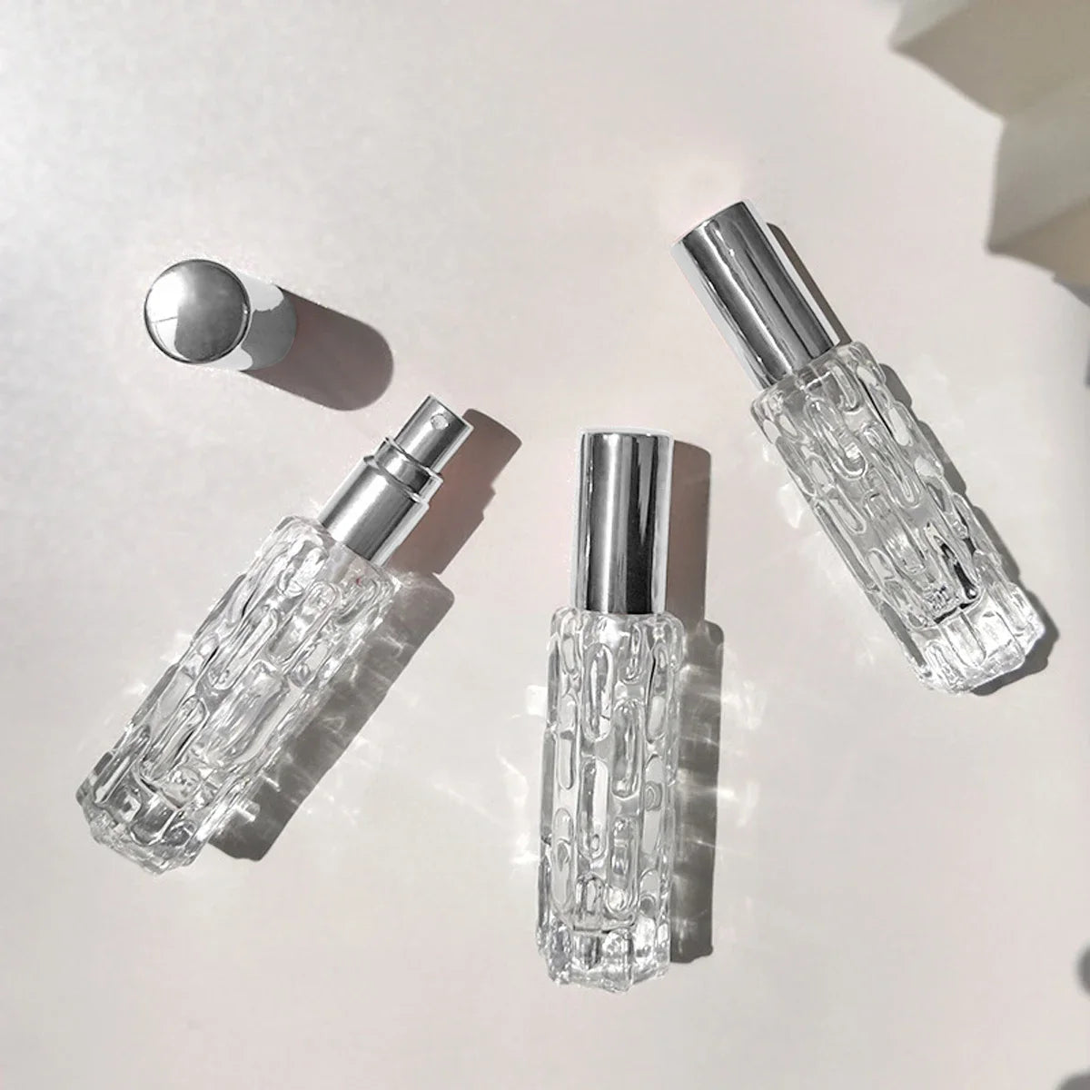 Perfume Bottle 1pc 10ml Glass Spray Bottle Aluminum Line Mist Sprayer Head Perfume Dispenser Bottle Press Empty Bottle Travel