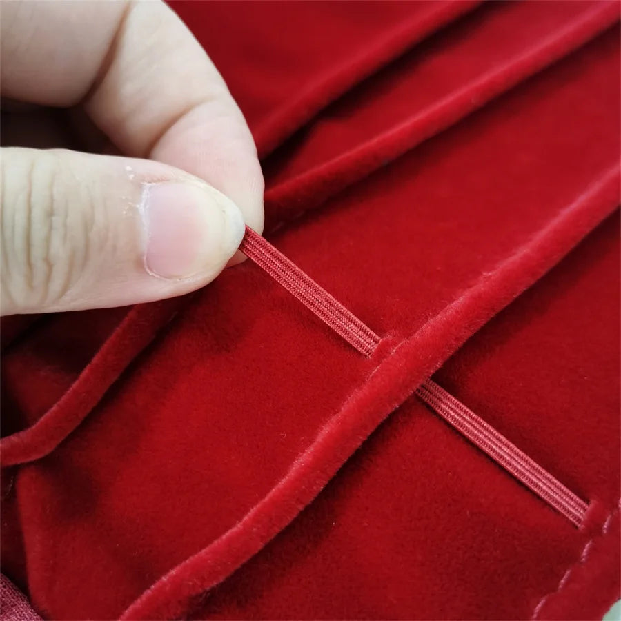 Burgundy Velvet Jewelry Roll Bag Portable Foldable for Necklace Earrings Ring Travel Exhibitions Organizer Storage Bag