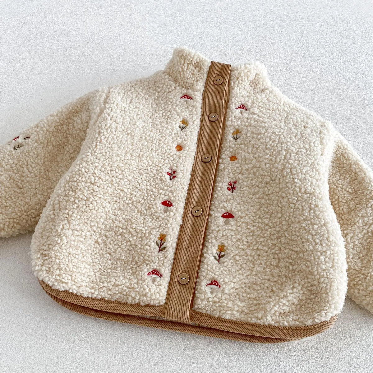 2026 New Winter Girls Embroidered Mushroom Fleece Jacket | Thick Warm Coat | Cute Outwear