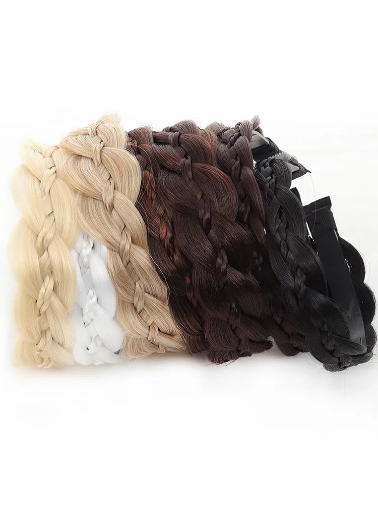 Synthetic Ladies Hair Wide Fishbone Braids Non-slip Headband Handmade Retro Headband Styling Headwear Accessories