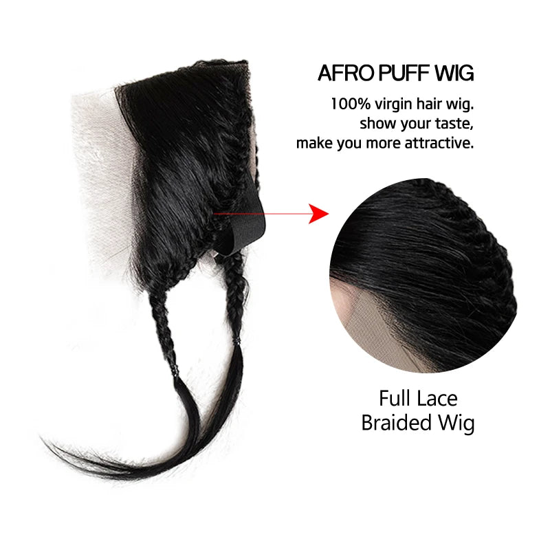 10 Inches 13x4 Inch Lace Front Plait Wig Black Gele Frontal Wig 100% Human Hair with Baby Hair Wig for Women