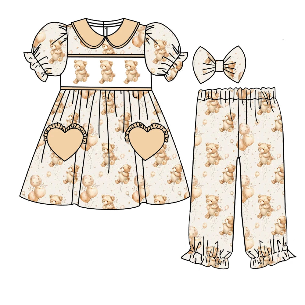 New Kids Halloween Ghost Pumpkin Outfit Girls Puff Sleeve Dress Boys Button Collar Shirt Ruffle Pants Christmas Bear Set